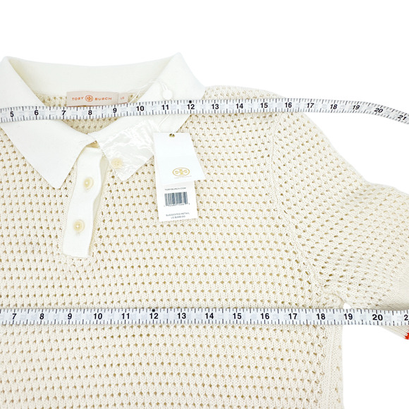 TORY BURCH Mesh Polo Sweater in White L - Picture 7 of 8